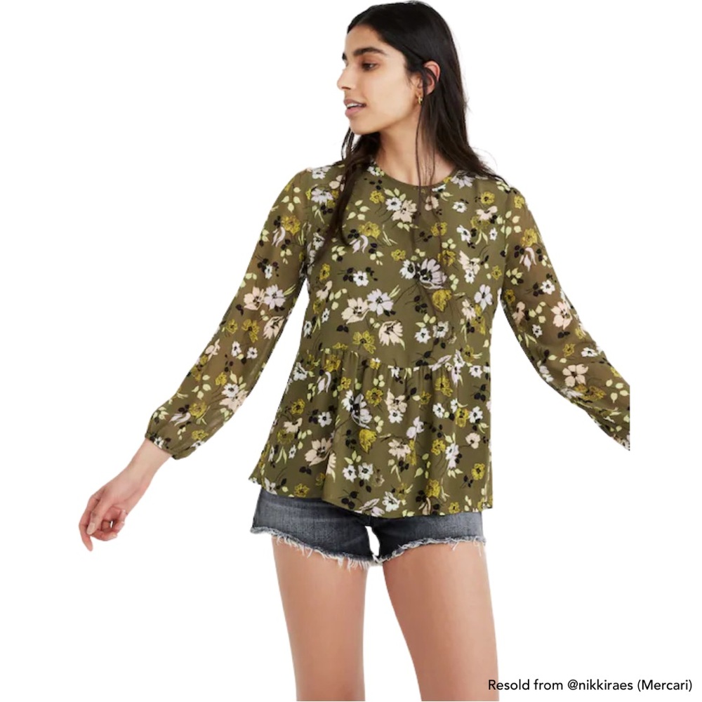 Madewell Georgette Peplum Top in Wildblooms, Sz Sm